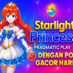 Thumbnail Starlight Princess Pragmatic Play bergaya anime dengan warna biru–pink cerah, menampilkan karakter putri, simbol bintang dan permata, serta teks pola gacor hari ini.